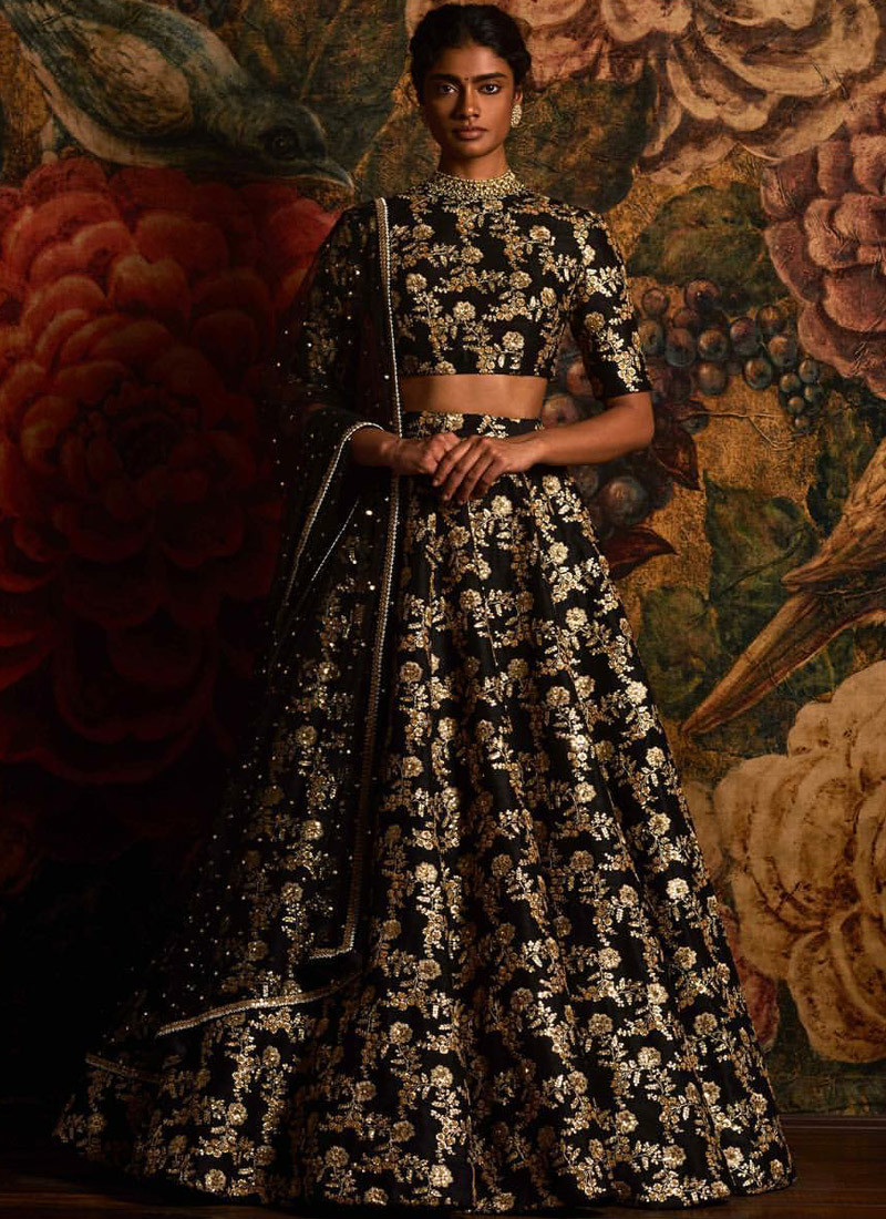 10567 Matchless Black Color Raw Silk A Line Lehenga Choli
