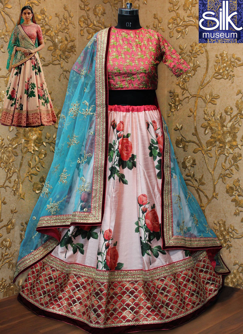 Marvelous Peach Color  Art Silk Designer Party Wear Lehenga Choli