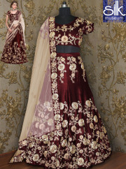 Attractive Maroon Color Moss Velvet Designer Party Wear Lehenga Choli