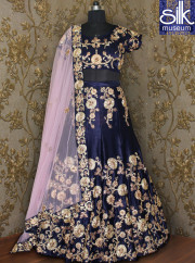 Delightful Navy Blue Color Moss Velvet Designer Party Wear Lehenga Choli