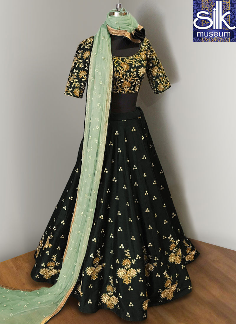 Majestic Black Color Art Silk Embroidered Work Designer Party Wear Lehenga Choli