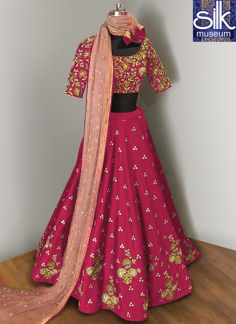 12120 Aristocratic Pink Color Art Silk Embroidered Work Designer Butta Style Lehenga Choli