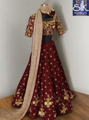 Attractive Maroon Color Art Silk Embroidered Work Party Wear Lehenga Choli