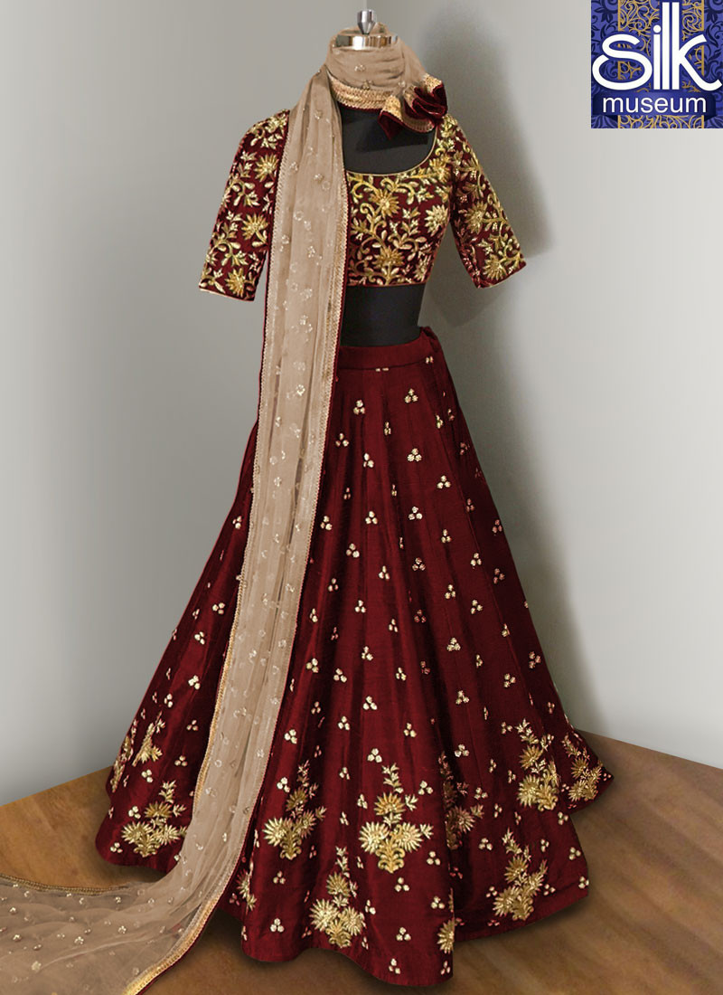 12121 Attractive Maroon Color Art Silk Embroidered Work Party Wear Lehenga Choli