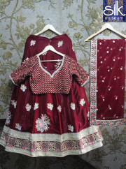 Eye Catchy Maroon Color Moss Velvet Designer Party Wear Lehenga Choli