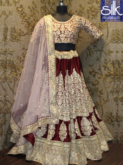 Sparkling Maroon Color Moss Velvet Desig