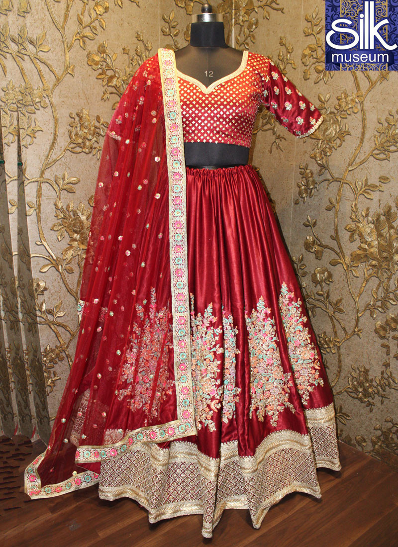 Magnetic Gulkand Maroon Color Moss Velvet Bridal Wear A Line Lehenga Choli
