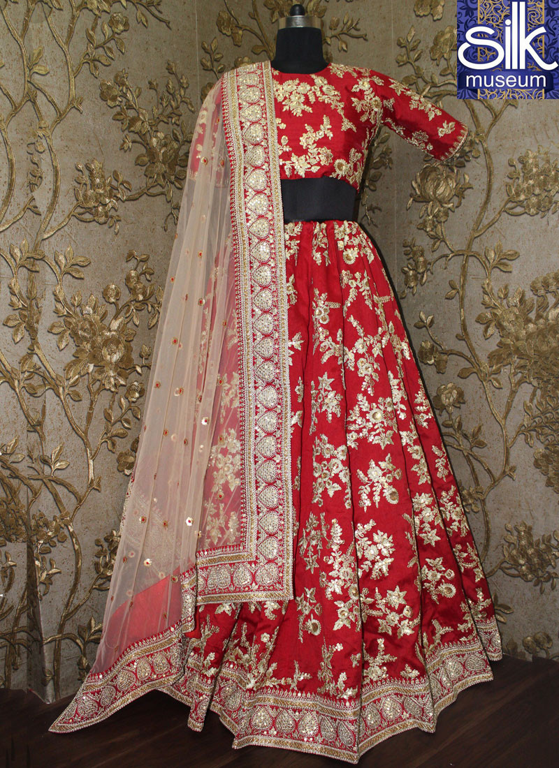 Splendorous Red Color Banglori Silk Designer Party Wear Lehenga Choli