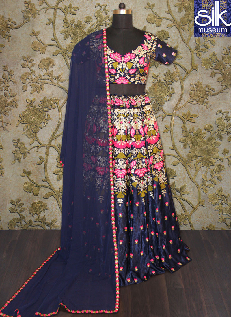 12973 Adorable Navy Blue Color Soft Velvet Designer Party Wear Lehenga Choli