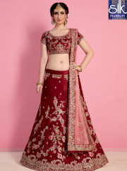 Adorable Maroon Color Silk Velvet New Designer Wedding Wear A Line Lehenga Choli
