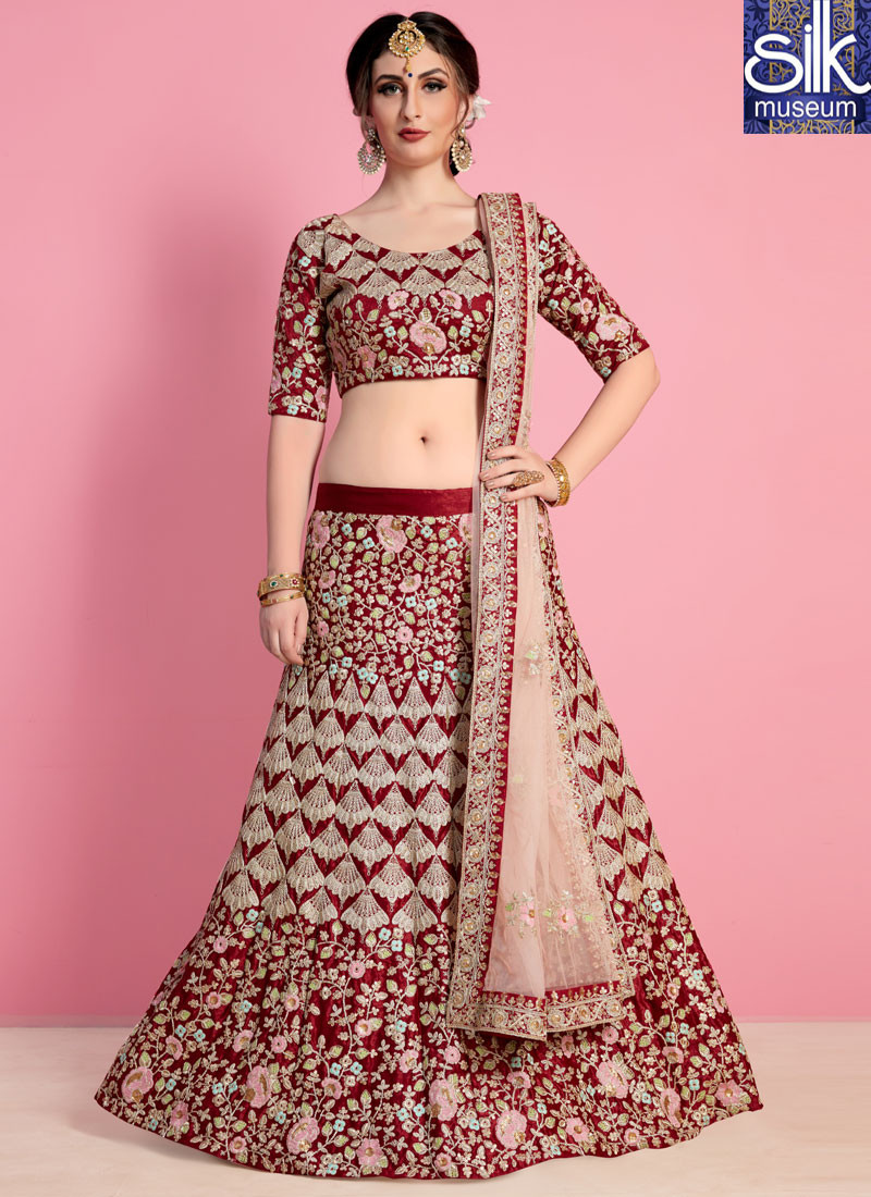 13092 Sparkling Maroon Color Velvet Silk New Stunning Party Wear Lehenga Choli