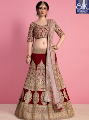 Alluring Maroon Color Velvet Silk New Designer Wedding Wear Lehenga Choli