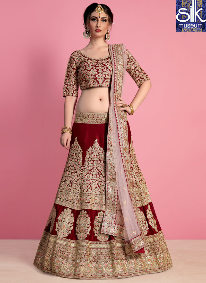 13093 Alluring Maroon Color Velvet Silk New Designer Wedding Wear Lehenga Choli