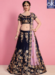 Majestic Navy Blue Color Velvet Silk New Designer Wedding Wear A Line Lehenga Choli