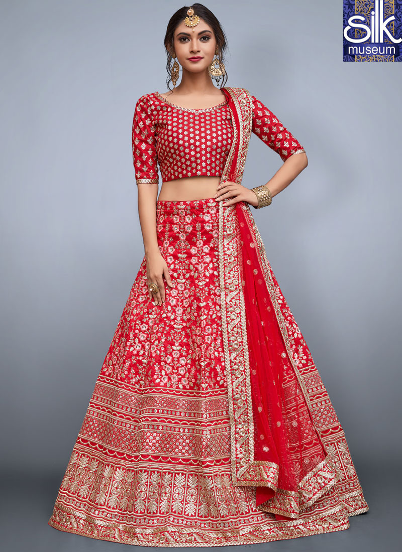 13203 Sparkling Red Color Art Silk Designer Wedding Wear A Line Lehenga Choli