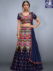 Eye Catchy Navy Blue Color Velvet Silk New Designer Wedding Wear Lehenga Choli