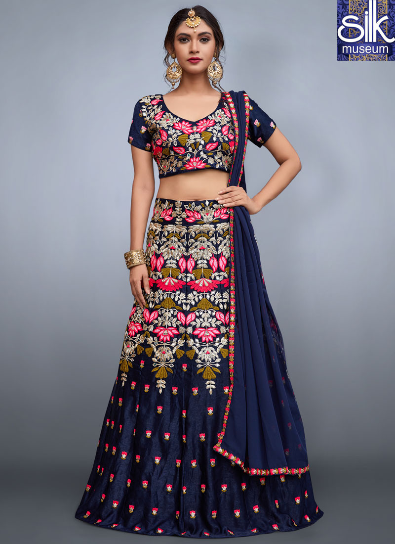 13207 Eye Catchy Navy Blue Color Velvet Silk New Designer Wedding Wear Lehenga Choli