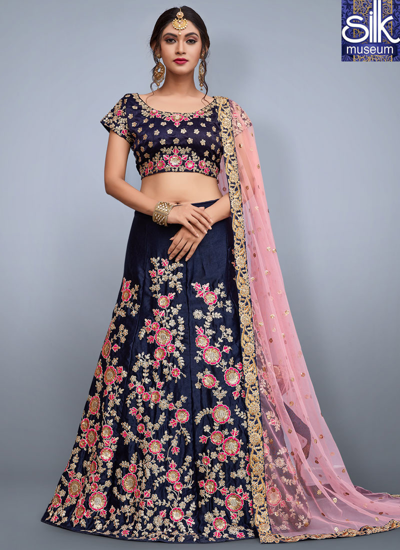 13209 Magnetic Navy Blue Color Velvet Silk New Designer Wedding Wear A Line Lehenga Choli