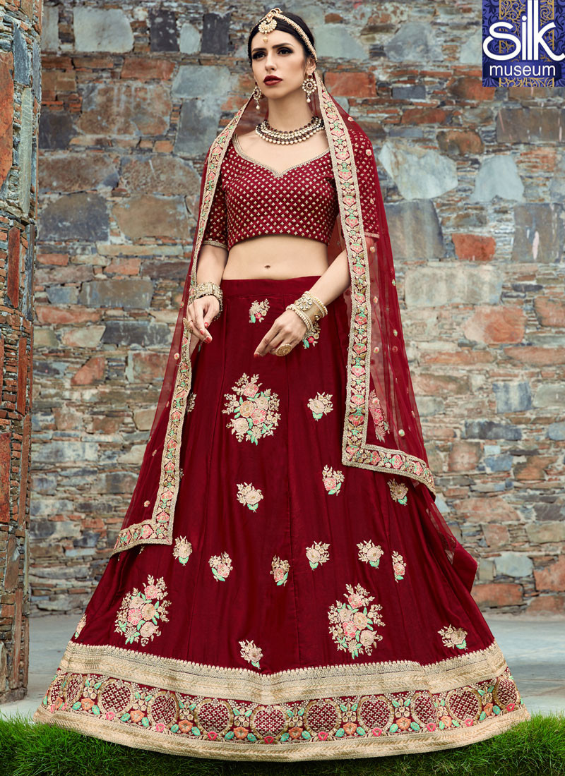 13229 Delightful Maroon Color Velvet Silk New Designer Wedding Wear A Line Lehenga Choli