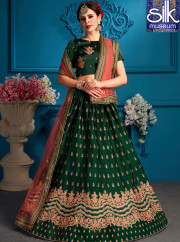 Splendorous Green Color Designer Satin Fabric New Wedding Wear Lehenga Choli