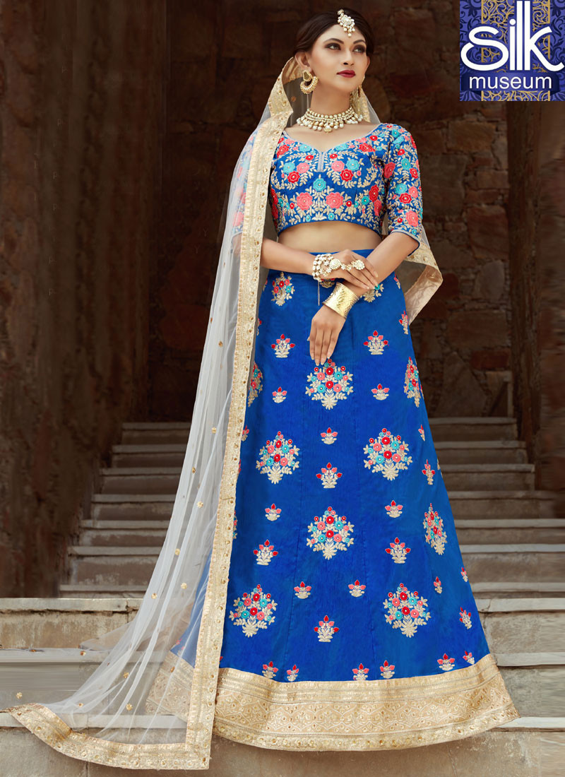 13525 Sparkling Blue Color Art Silk New Designer Wedding Wear A Line Lehenga Choli
