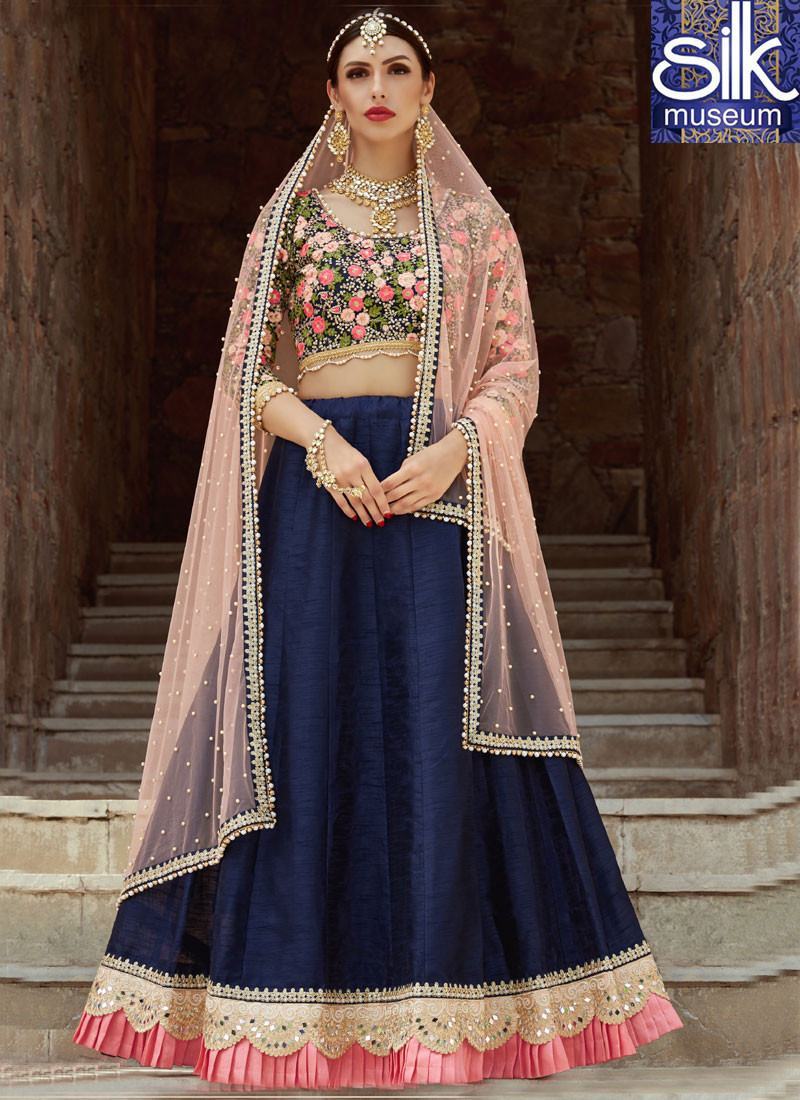 13526 Magnetic Navy Blue Color Art Silk New Designer Wedding Wear A Line Lehenga Choli
