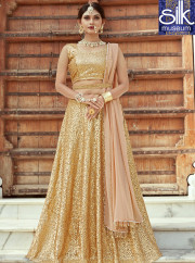 Eye Catchy Beige Color Soft Net Designer Wedding Wear A Line Lehenga Choli