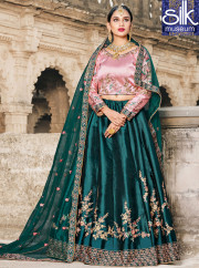 Lovely Green Color Satin New Designer Party Wear A Line Lehenga Choli