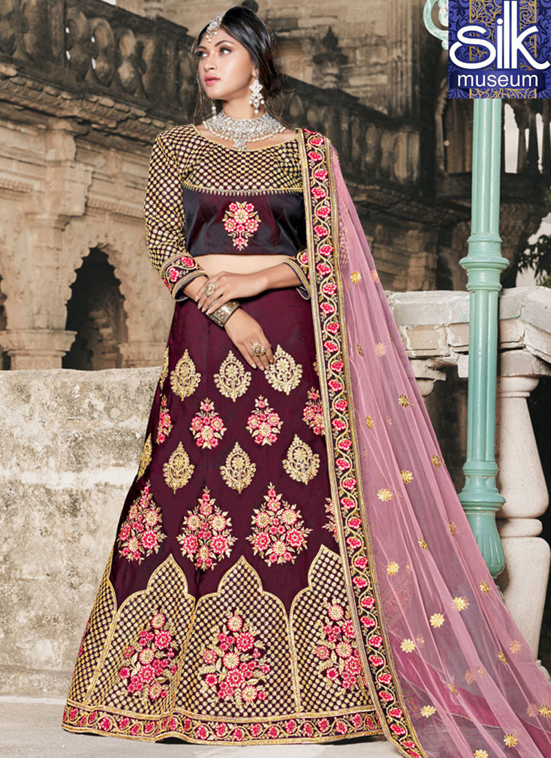 13532 Sparkling New Wine Color Tafeta Silk Designer Wedding Wear A Line Lehenga Choli