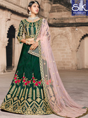 Awesome Green Color Tafeta Silk New Designer Bridal Wear A Line Lehenga Choli