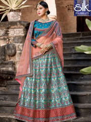 Splendorous Blue Color New Satin Fabric Designer Wedding Wear A Line Lehenga Choli