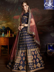Wonderful Blue Color Satin New Designer Party Wear A Line Lehenga Choli