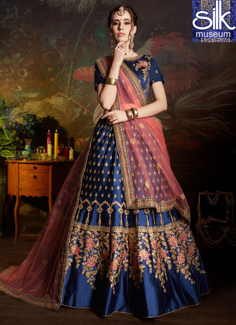 13730 Gorgeous Navy Blue Color Satin Fabric New Designer Wedding Wear Lehenga Choli