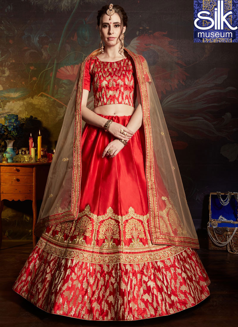 13731 Magnetic Red Color New Satin Fabric Designer Wedding Wear Lehenga Choli
