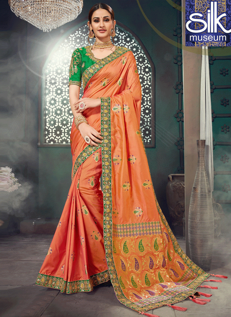 13734 Splendorous Orange Color Bhagalpuri Silk New Designer Party Wear Saree