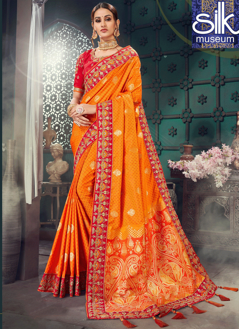 13737 Lovely Orange Color Bhagalpuri New Traditional Party Wear Saree