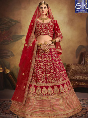 Sparkling Red Color Pure Soft Velvet Designer Wedding Wear Lehenga Choli