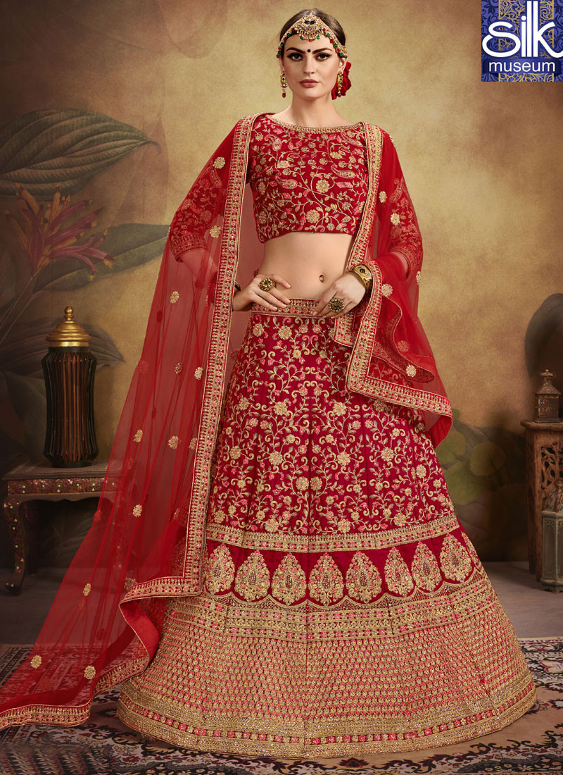 13744 Adorable Red Color New Designer Wedding Wear Pure Soft Velvet Lehenga Choli