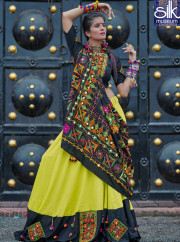 Splendorous Green And Black Color Cotton Designer Party Wear Lehenga Choli