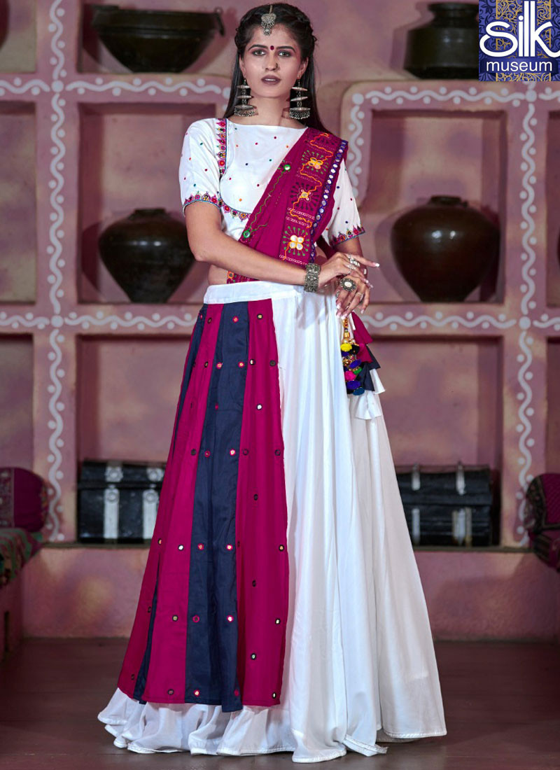13791 New Designer White With Multi Color Soft Cotton Designer Party Wear Lehenga Choli