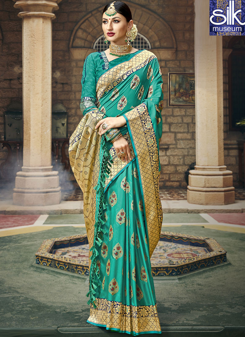 13813 Divine Teal Color Art Silk New Designer Wedding Wear Saree