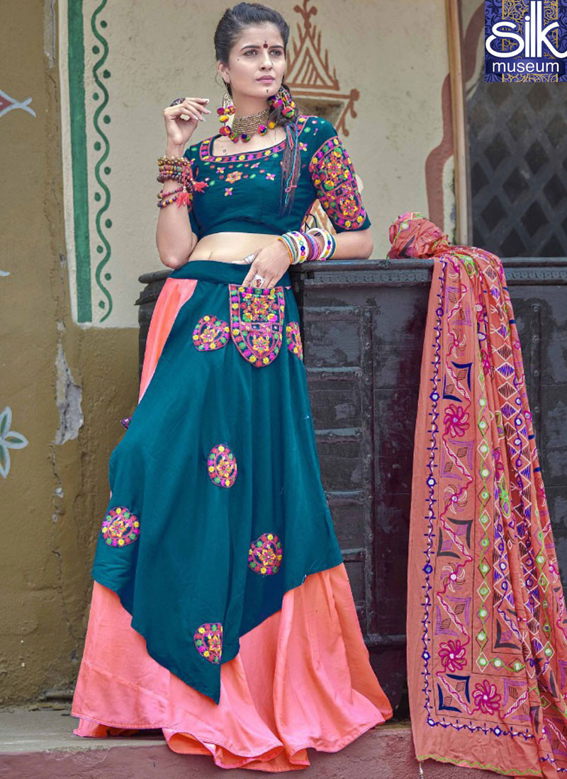 13821 Wonderful Teal Blue Color Cotton Fabric New Designer Festival Wear Lehenga Choli