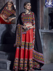 Stunning Red And Black Color Soft Cotton Designer Festival Wear Lehenga Choli