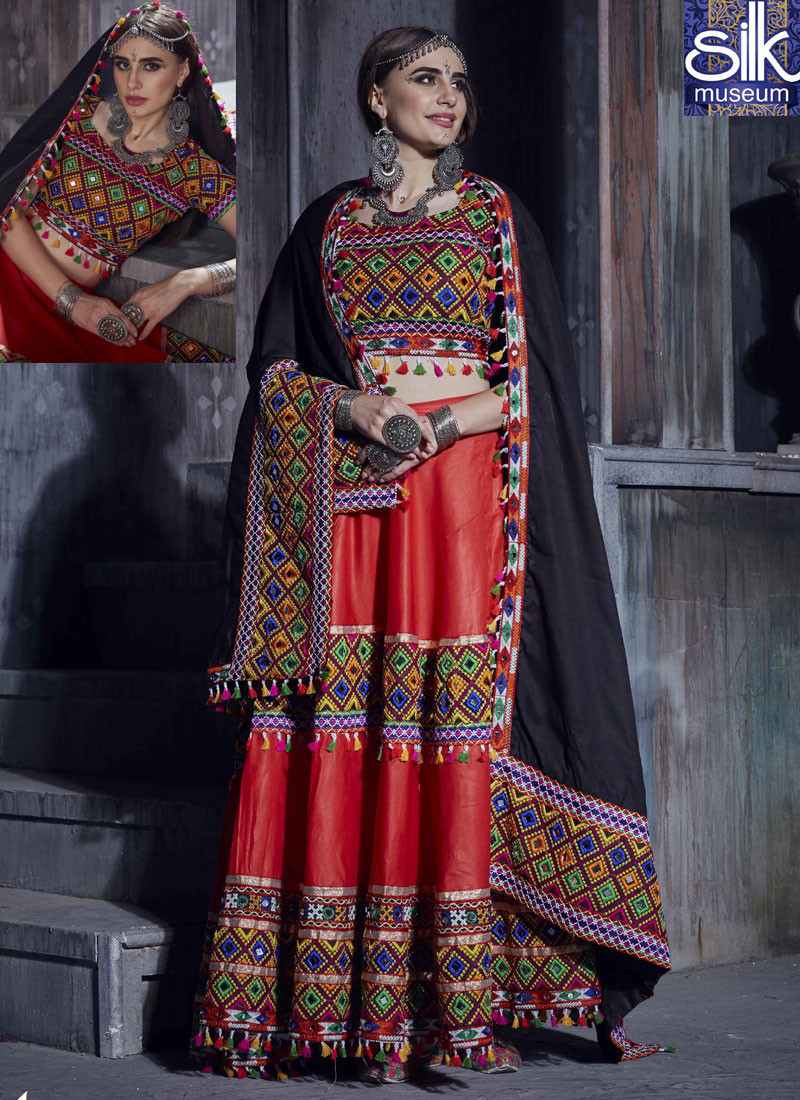 Stunning Red And Black Color Soft Cotton Designer Festival Wear Lehenga Choli