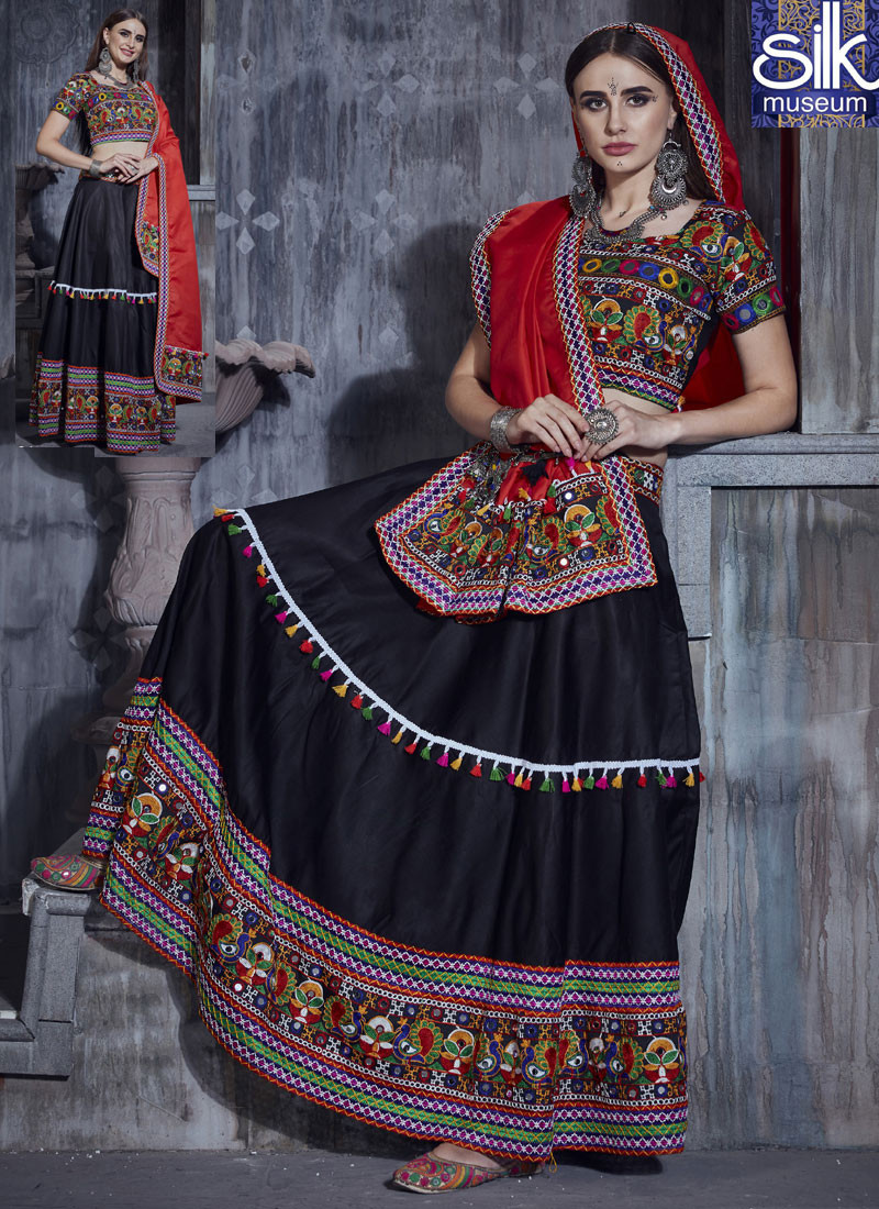 13833 Beautiful Black Color Cotton New Designer Festival Wear Lehenga Choli