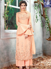 Stylish Peach Color Art Silk New Designer Stylish Party Wear Palazzo Suit