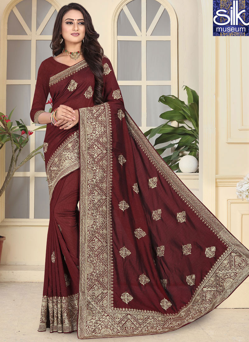 13881 Attractive Maroon Color Art Silk New Designer Party Wear Saree