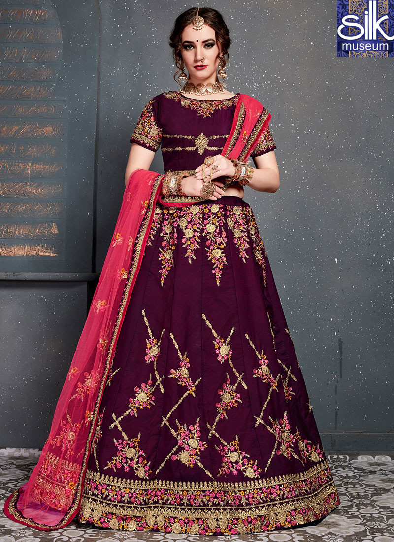13890 Divine Magenta Color Satin Silk New Designer Wedding Wear A Line Lehenga Choli