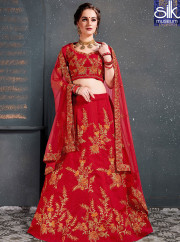 Sparkling Red Color Art Silk New Designer Wedding Wear A Line Lehenga Choli