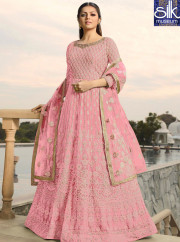 Stunning Pink Color Faux Georgette New Designer Wedding Wear Anarkali Suit